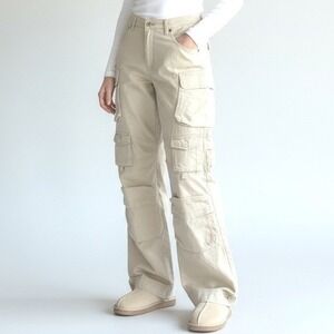 NWT Woven Oversized Winter Ivory Weekender Cargo Pant Cotton Women's M 28-30
